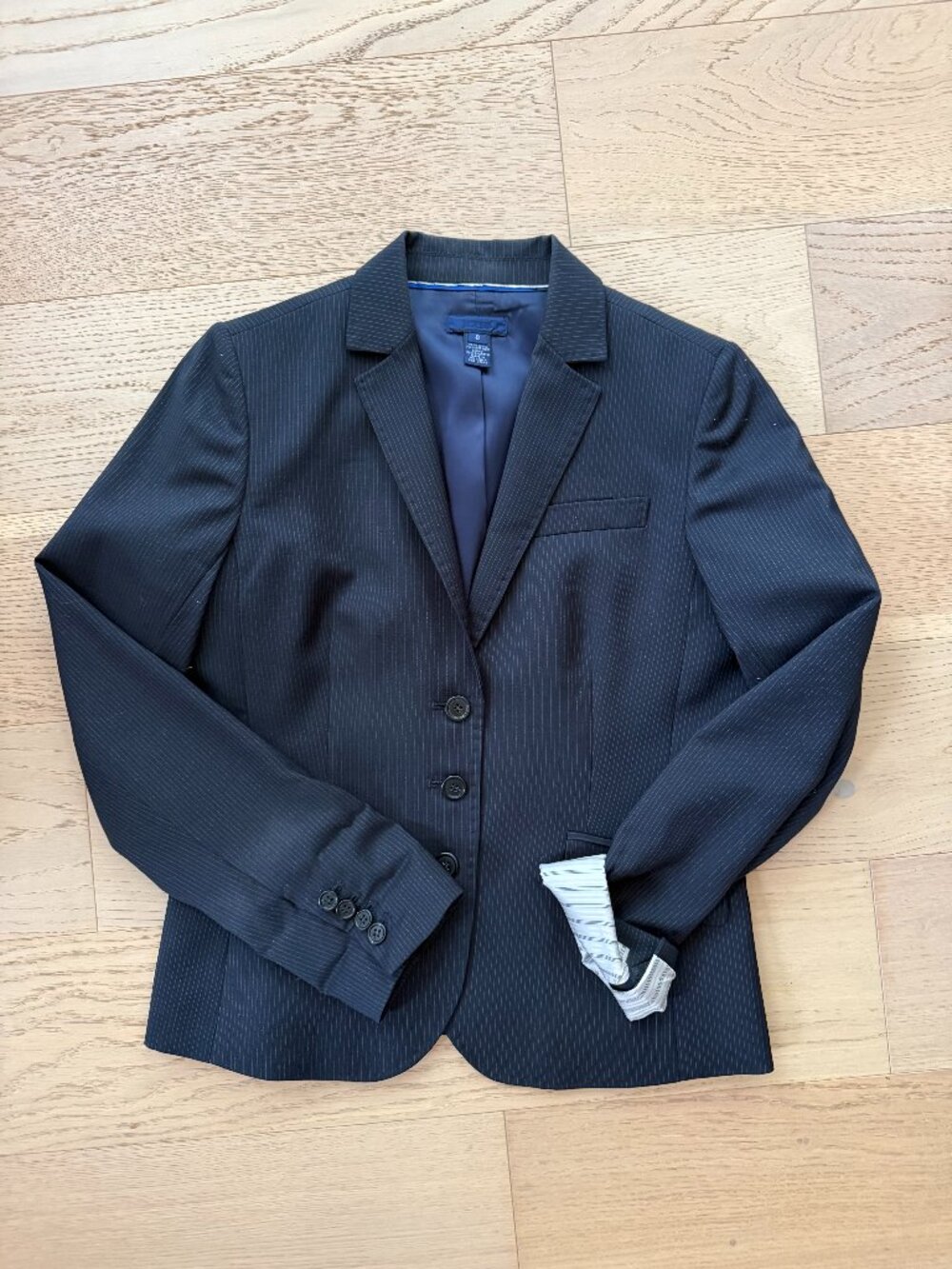 J.Crew Navy Pinstripe Blazer, Wool, Size 8